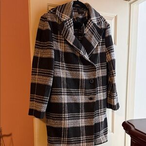 The Limited Classic Black and White Plaid Pea Coat